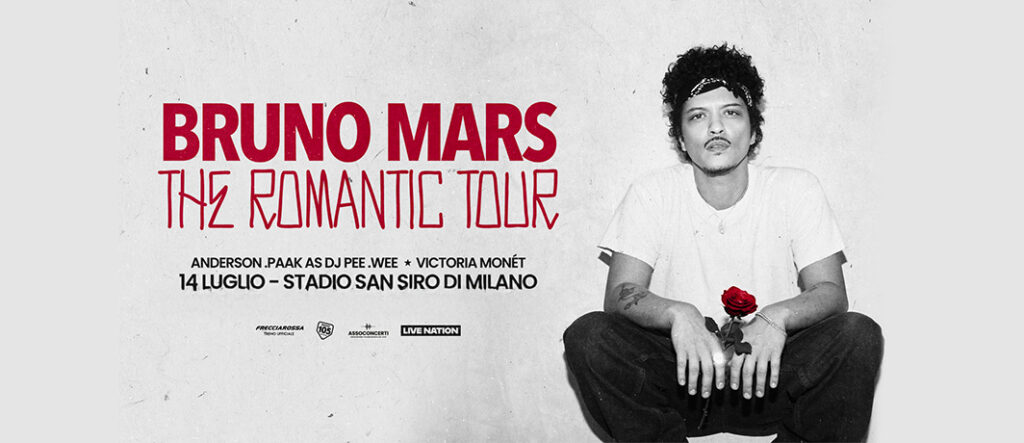 Bruno Mars The Romantic Tour - July 14 2026 - San Siro Stadium Milan Italy - Flyer