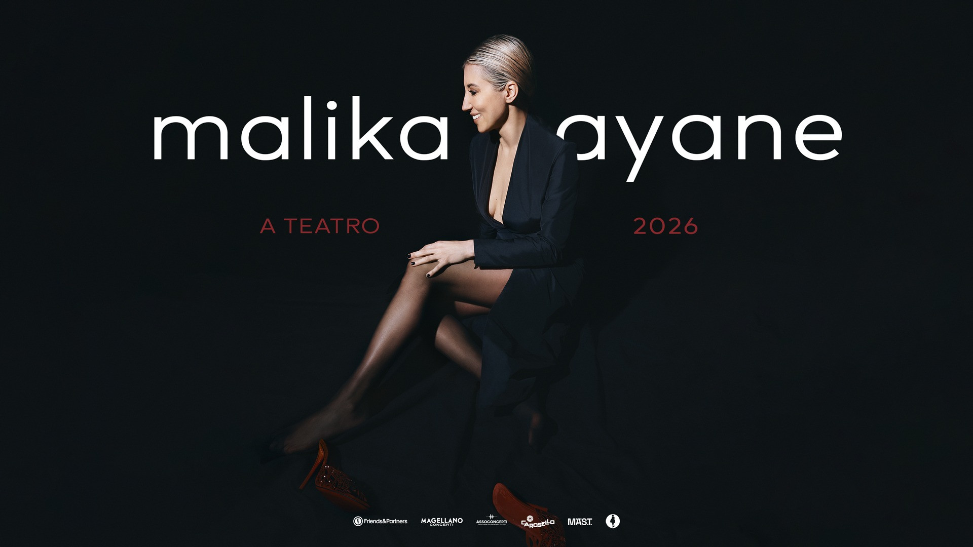 Malika Ayane, official poster for the A Teatro 2026 tour, coming to Milan on November 10