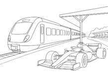 Monza GP 2026: How to Reach the Circuit by Train from Milan Train and a Formula 1 car next to the track, illustrating how to reach the Monza circuit by train
