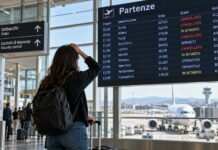 Milan Airport Strike on 30 September 2026: What Linate and Malpensa Travelers Need to Know Traveler checking a departures board with cancelled and delayed flights at an Italian airport